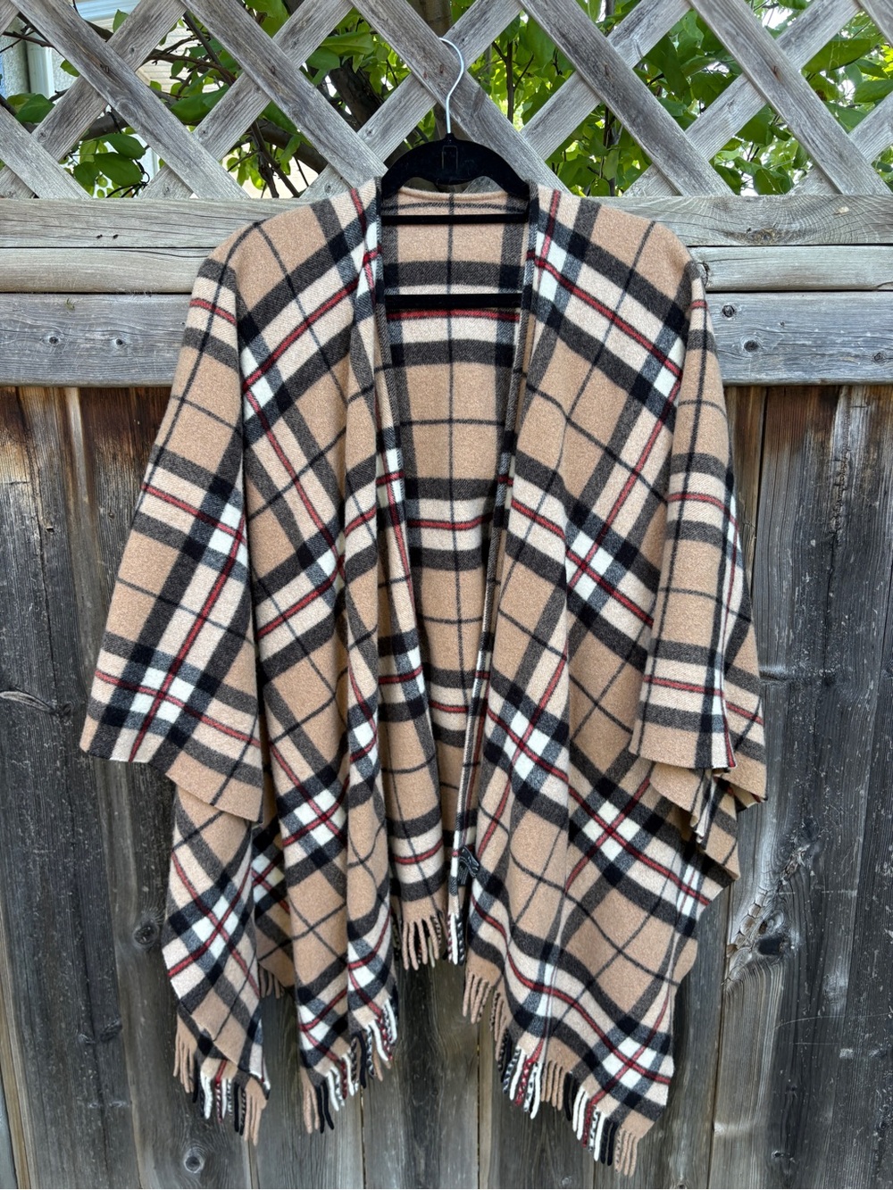 Frangi Plaid Fringe Poncho Cape